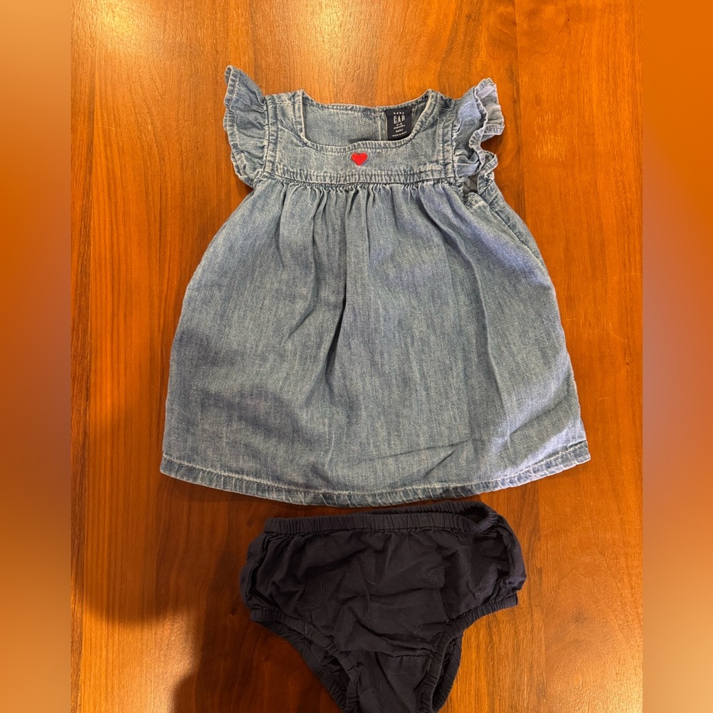 GAP Baby Denim Dress with Red Heart & Navy Diaper Cover